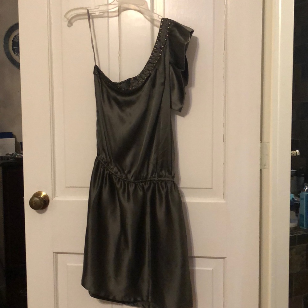 Gunmetal Grey Studded Satin Dress
